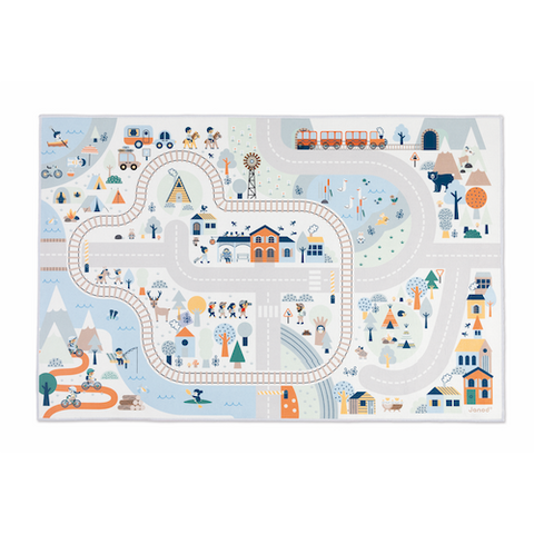 Janod Crossroads Play Mat - 47-Inch Non-Slip Valley Road