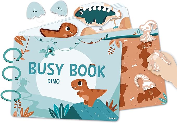Janod Dinos Busy Activity Book - 22 Pages and 149 Pieces