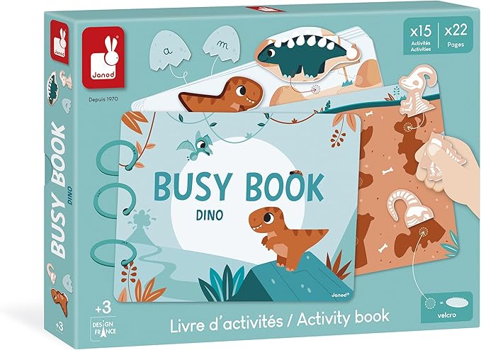 Janod Dinos Busy Activity Book - 22 Pages and 149 Pieces