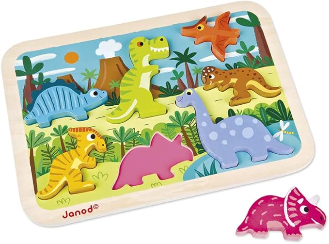 Janod Dinos Sound Peg Puzzle - 5 Wooden Pieces with Roars