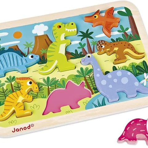 Janod Dinos Sound Peg Puzzle - 5 Wooden Pieces with Roars