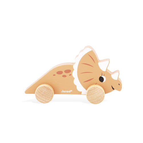 Janod Dinos Push-Along Display x6 - Rolling Wooden Dinosaurs