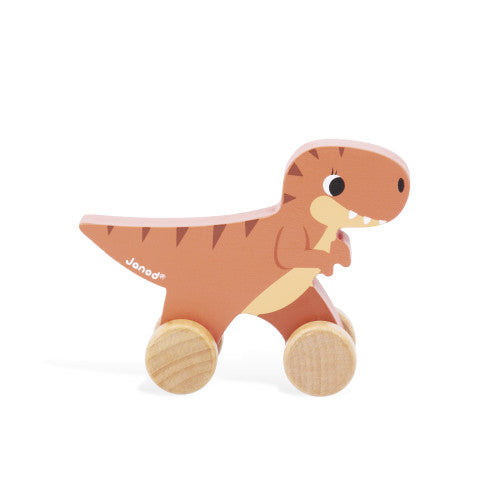 Janod Dinos Push-Along Display x6 - Rolling Wooden Dinosaurs