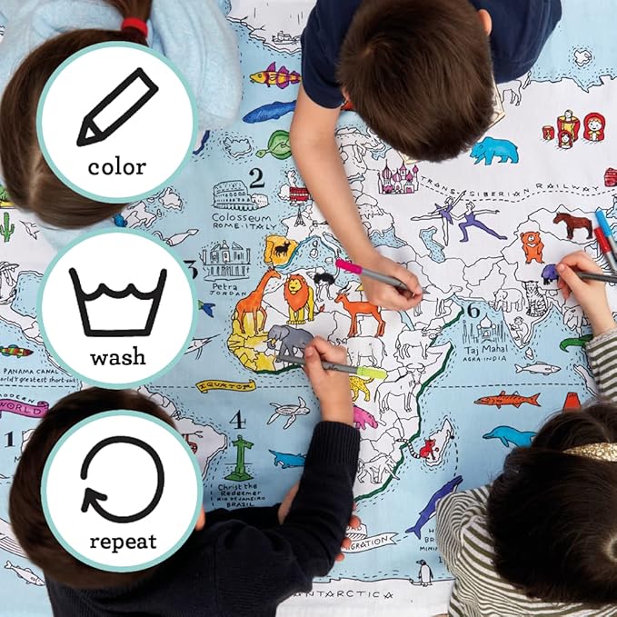 eatsleepdoodle Coloring World Map Tablecloth for Kids