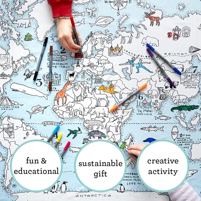 eatsleepdoodle Coloring World Map Tablecloth for Kids