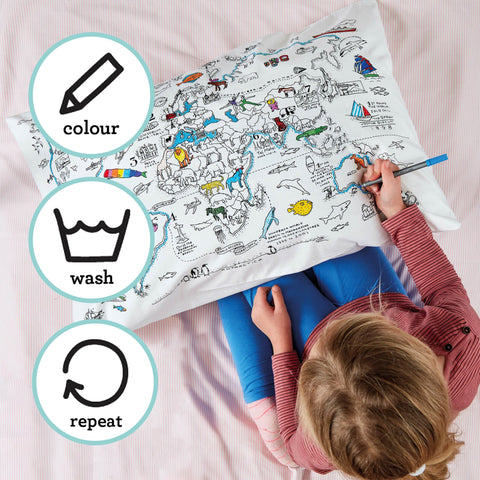 Coloring World Map Pillowcase - Geography Fun - eatsleepdoodle