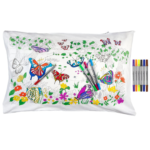 Coloring Butterfly Pillowcase - 30x20in Cotton - eatsleepdoodle