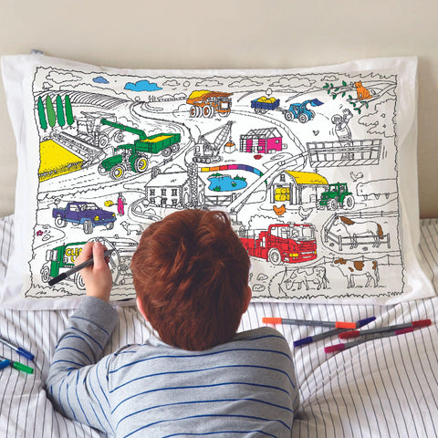 Coloring Cars Pillowcase - Trucks & Tractors - eatsleepdoodle