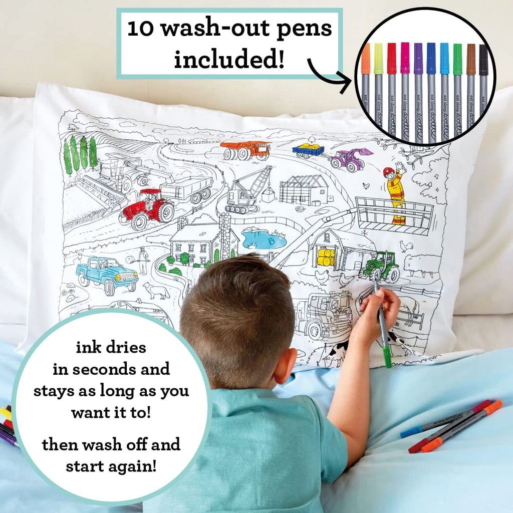 Coloring Cars Pillowcase - Trucks & Tractors - eatsleepdoodle