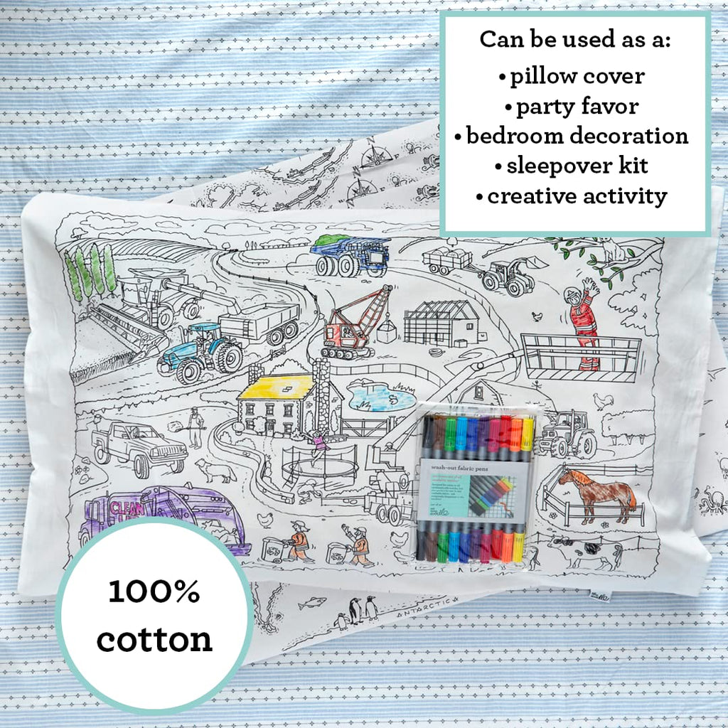 Coloring Cars Pillowcase - Trucks & Tractors - eatsleepdoodle