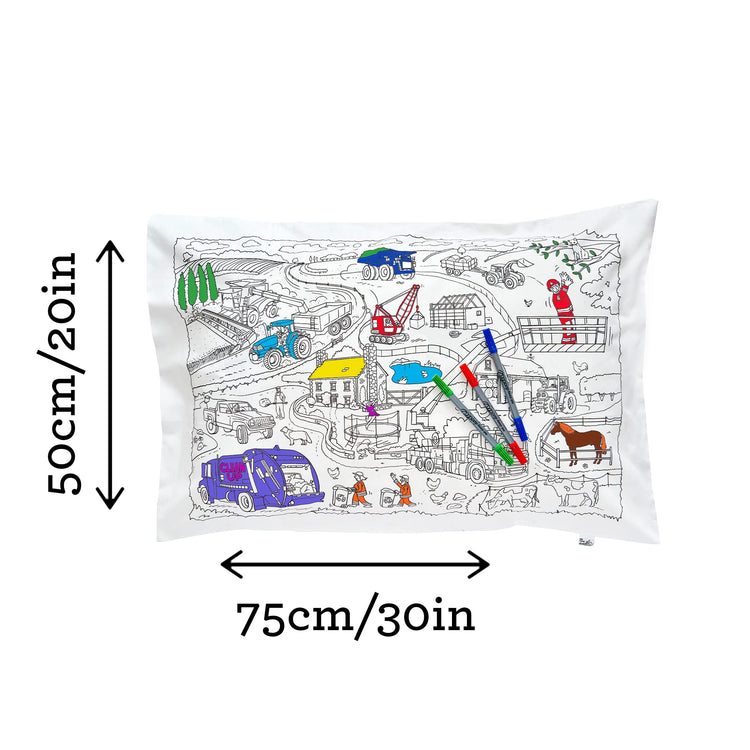 Coloring Cars Pillowcase - Trucks & Tractors - eatsleepdoodle