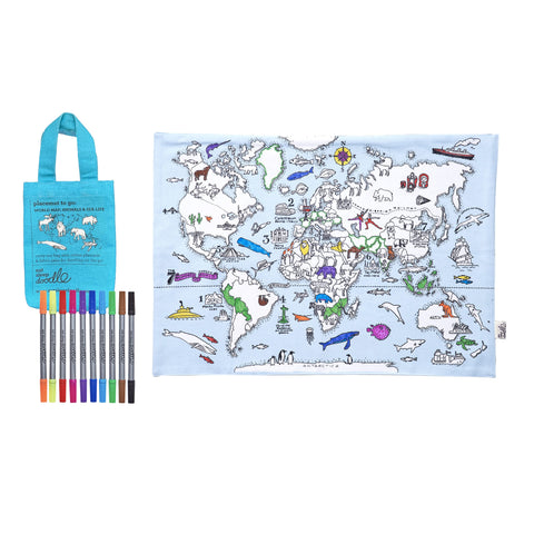 Coloring World Map Placemat - 33x47cm + 10 Pens - eatsleepdoodle