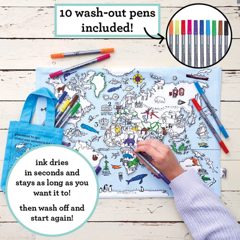 Coloring World Map Placemat - 33x47cm + 10 Pens - eatsleepdoodle