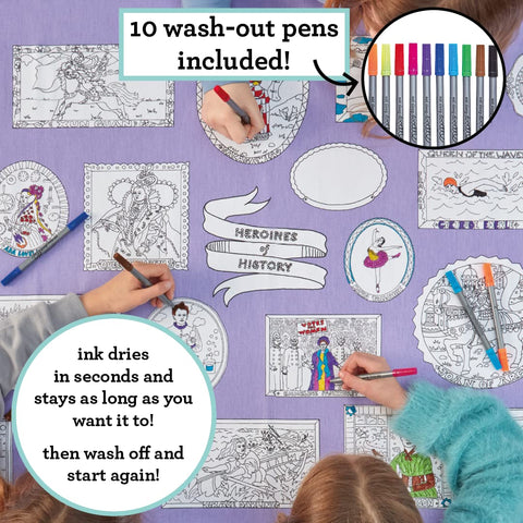Coloring Heroines Tablecloth - 20 Historic Women - eatsleepdoodle