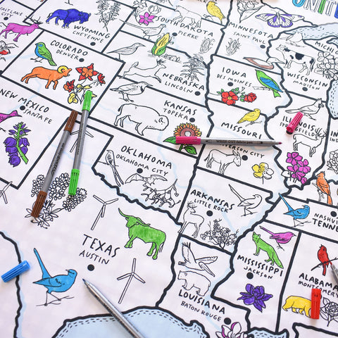 Coloring US Map Tablecloth - 50-State Learning - eatsleepdoodle