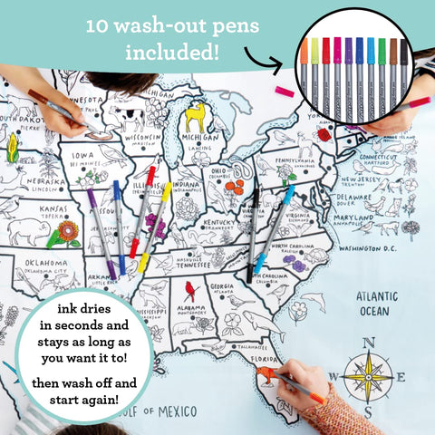Coloring US Map Tablecloth - 50-State Learning - eatsleepdoodle