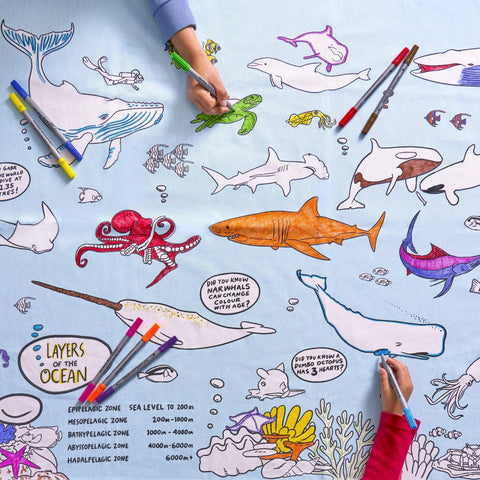 Coloring Undersea Tablecloth - Ocean Creatures - eatsleepdoodle