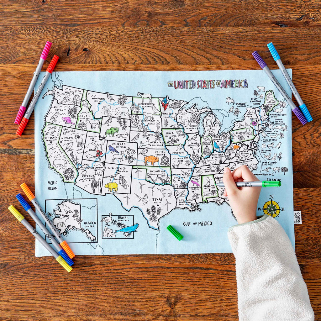Coloring US Map Placemat - 50 States & Capitals - eatsleepdoodle