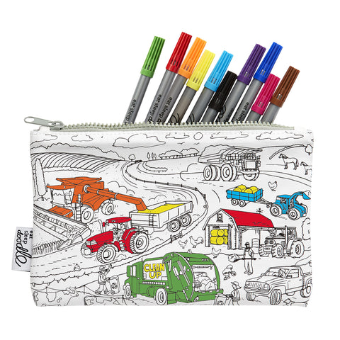 Coloring Cars Pencil Case - Tractors & Diggers - eatsleepdoodle