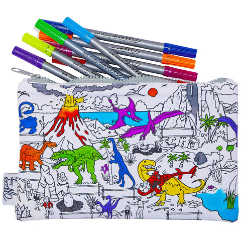 Color-In Dinosaur Pencil Case - 10 Washable Pens - eatsleepdoodle