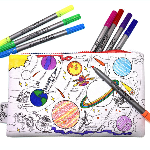 Coloring Space Pencil Case - Planets & Rockets - eatsleepdoodle