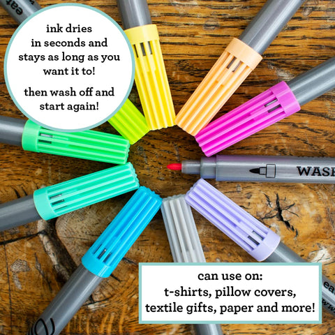 Wash-Out Fabric Pens - 10 Pastel Double-Ended - eatsleepdoodle