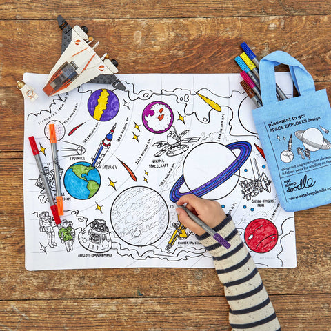 Coloring Space Placemat - Planets & Moon Landing - eatsleepdoodle