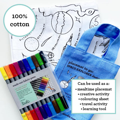 Coloring Space Placemat - Planets & Moon Landing - eatsleepdoodle