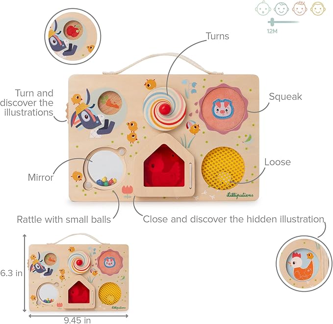 LILLIPUTIENS Farm Activity Panel - Wooden Motor Skills Toy