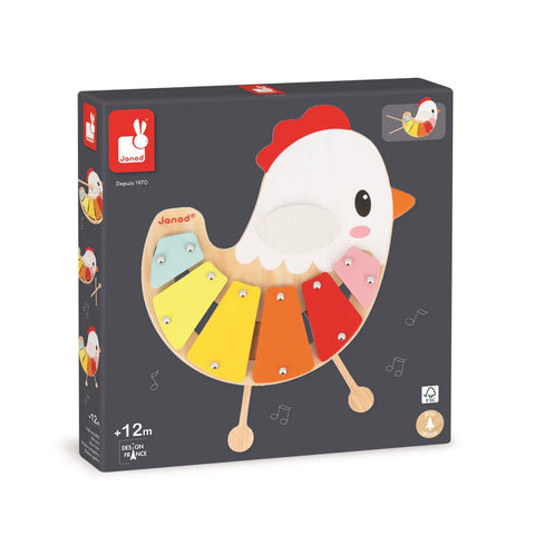 Janod Farm Chicken Xylophone - 6 Notes With Hidden Mallets