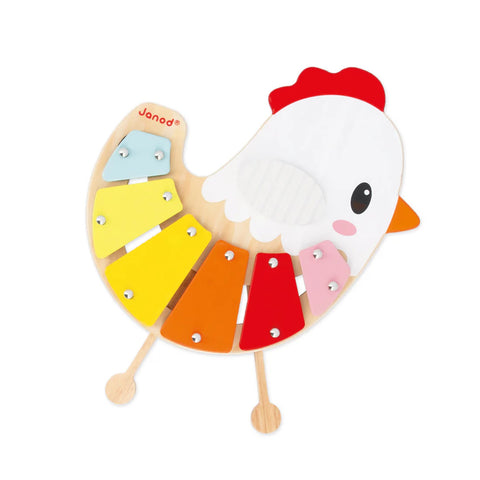 Janod Farm Chicken Xylophone - 6 Notes With Hidden Mallets