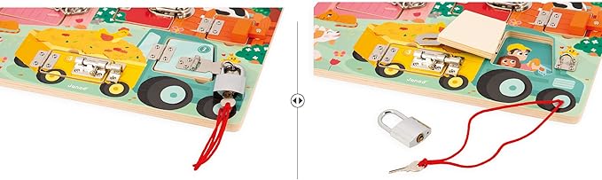 Janod Farm Locks Board - 5 Opening Systems for Dexterity