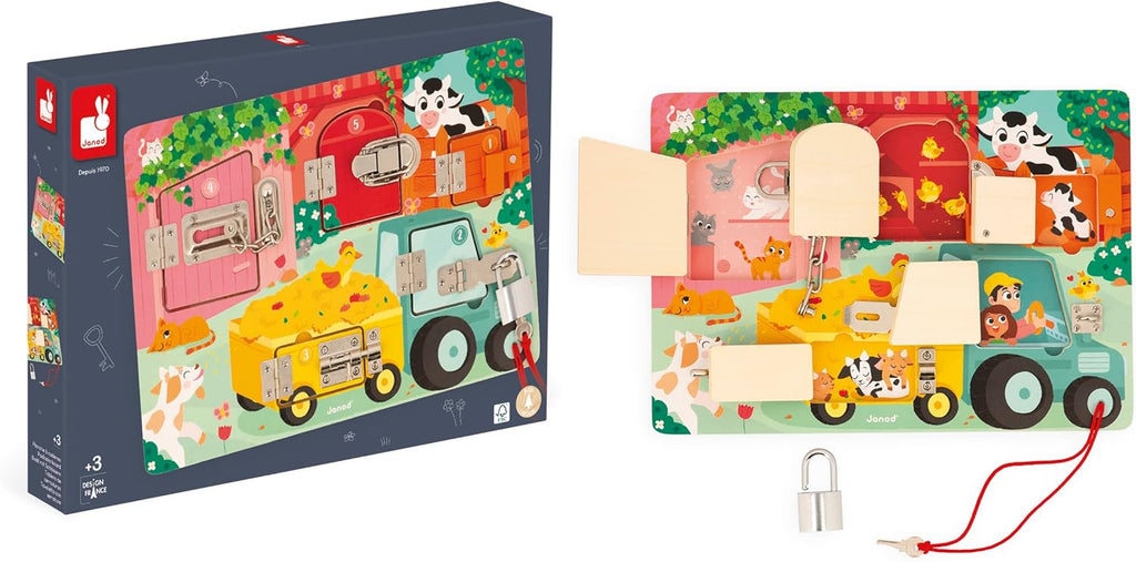 Janod Farm Locks Board - 5 Opening Systems for Dexterity