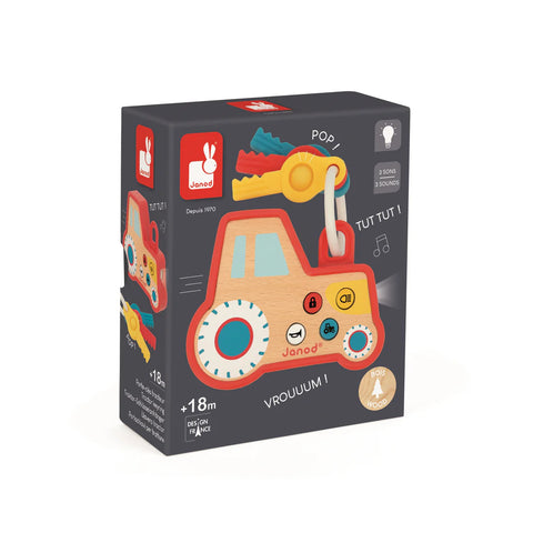 Janod Farm Tractor Key Ring - Sounds, Lights And Pop-It Keys