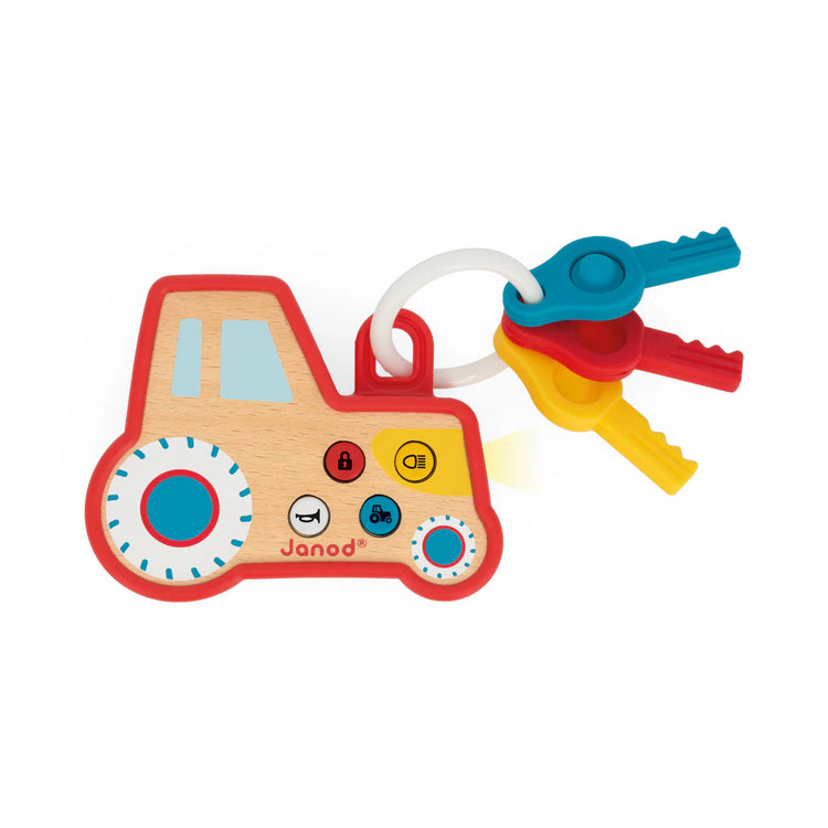 Janod Farm Tractor Key Ring - Sounds, Lights And Pop-It Keys