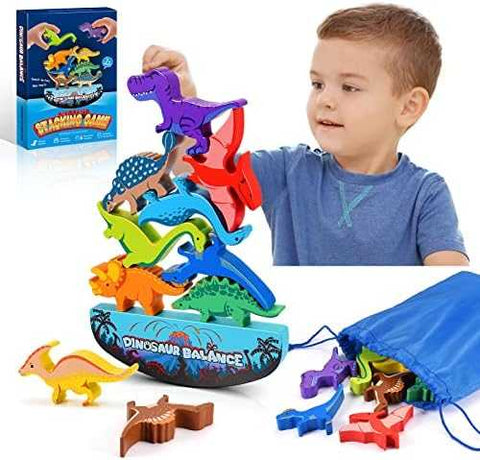 IPOURUP Wooden Dinosaur Stacking Balance Game