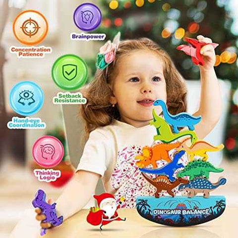 IPOURUP Wooden Dinosaur Stacking Balance Game