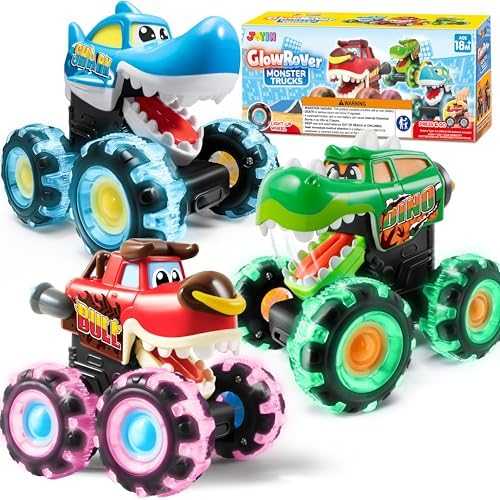 JOYIN Light-Up Monster Truck Press-and-Go Cars (3-Pack)