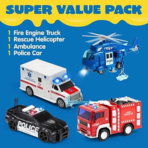 JOYIN Emergency Vehicle Playset with Lights & Sounds (4 pcs)