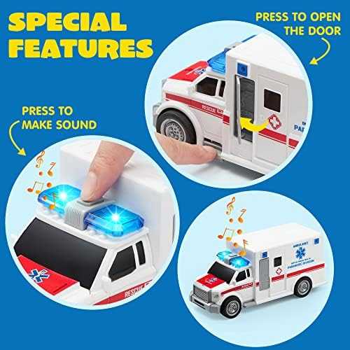 JOYIN Emergency Vehicle Playset with Lights & Sounds (4 pcs)