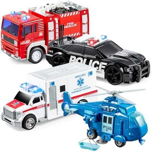 JOYIN Emergency Vehicle Playset with Lights & Sounds (4 pcs)