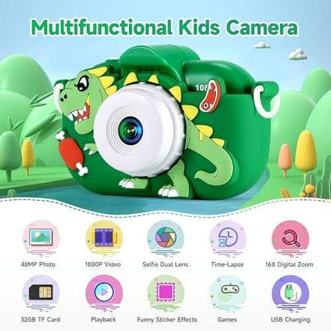 Kids Digital Camera with Dual Lens & 32GB SD Card