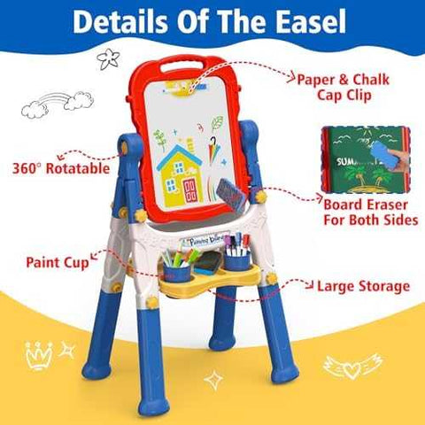 Double-Sided Kids Art Easel with Whiteboard & Chalkboard