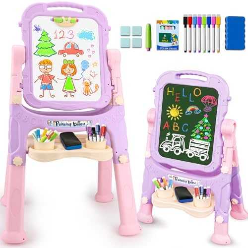 Double-Sided Kids Art Easel with Whiteboard & Chalkboard