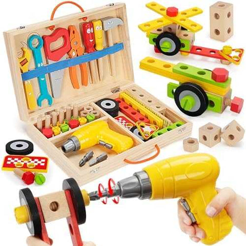 Wooden Toddler Tool Kit with Drill & Storage Box (44 pcs)