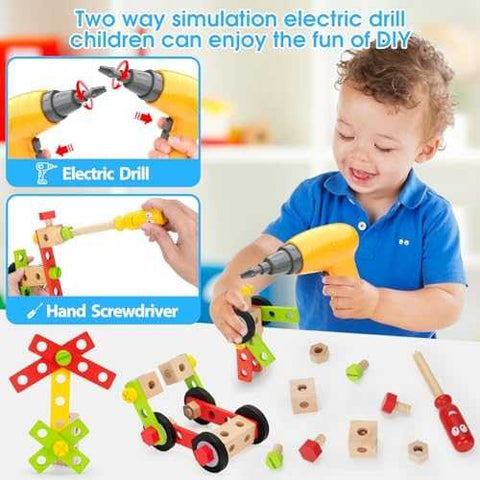 Wooden Toddler Tool Kit with Drill & Storage Box (44 pcs)