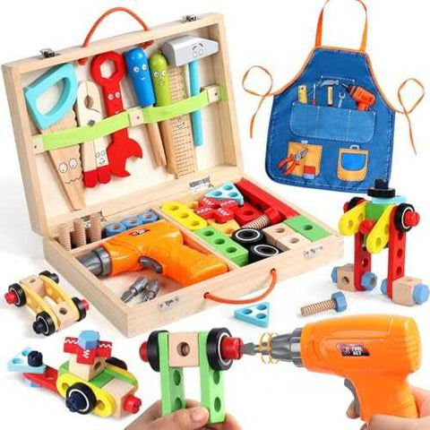 Wooden Kids Tool Set with Drill & Apron (44 pcs)