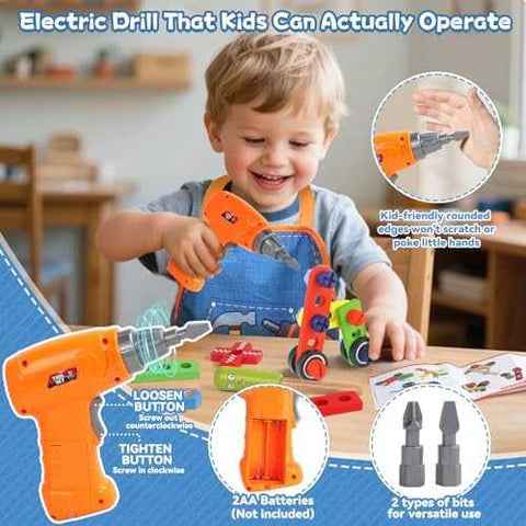 Wooden Kids Tool Set with Drill & Apron (44 pcs)