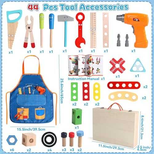 Wooden Kids Tool Set with Drill & Apron (44 pcs)