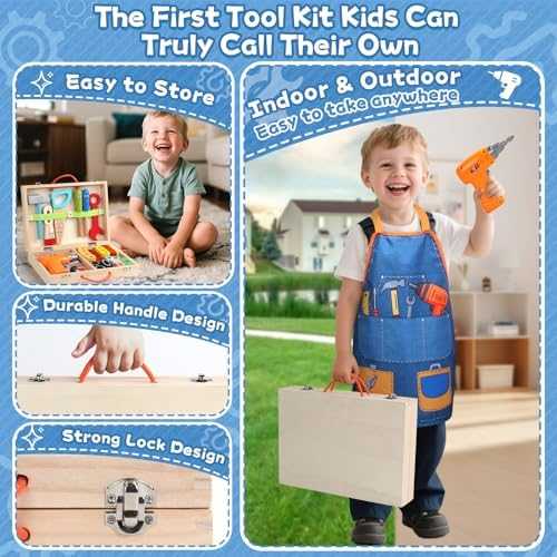 Wooden Kids Tool Set with Drill & Apron (44 pcs)